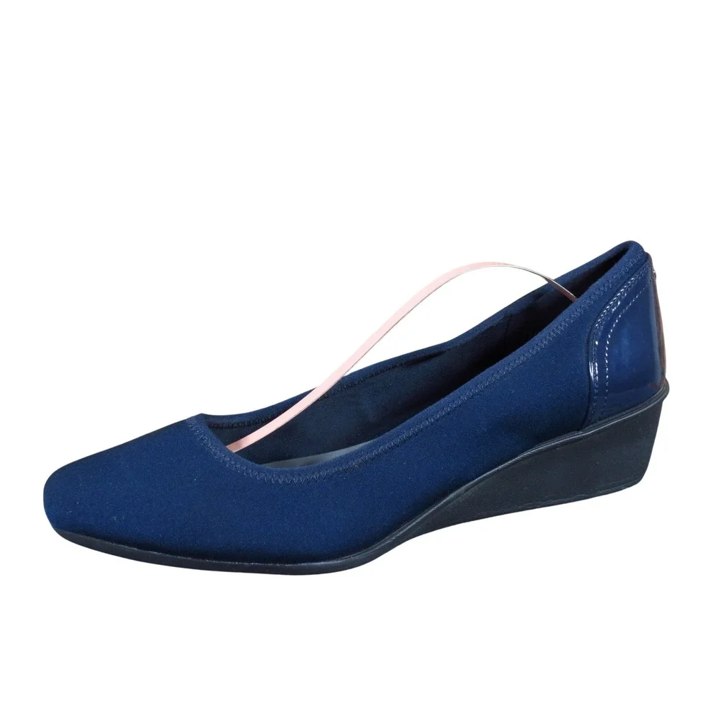 Anne Klein AK Wisher 2 Women Wedge Pump Size 9 Office Professional Navy Blue